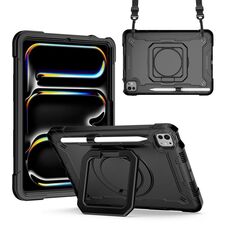 Per iPad Pro 11 2024 Maniglia con impugnatura Custodia ibrida in silicone per tablet PC con cinturino (nero)