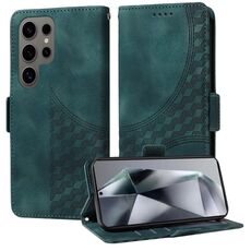 Per Samsung Galaxy S24 Ultra 5G Custodia per telefono in pelle con motivo a rombi in rilievo e stelle (verde)