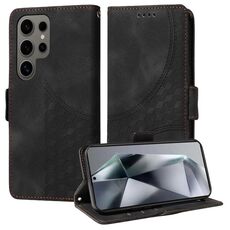 Custodia per telefono in pelle stellata con rombo goffrato per Samsung Galaxy S24 Ultra 5G (nera)