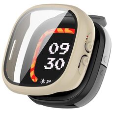 Per Fitbit Ace LTE PC + custodia protettiva per orologio integrata con pellicola in vetro temperato (bianco avorio)