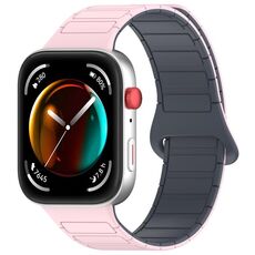 Per Huawei Watch Fit3 cinturino per orologio magnetico in silicone bicolore con fibbia colorata (rosa chiaro grigio)