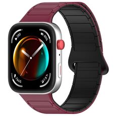 Per Huawei Watch Fit3 cinturino per orologio magnetico in silicone bicolore con fibbia colorata (vino rosso nero)
