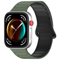 Per Huawei Watch Fit3 cinturino per orologio magnetico in silicone bicolore con fibbia colorata (verde scuro nero)