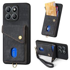 Custodia per cellulare in pelle pieghevole con portafoglio retrò per Honor X8b con cinturino (nero)