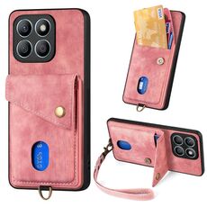 Custodia per cellulare in pelle pieghevole con portafoglio per carte retrò per Honor X8b con cinturino (rosa)