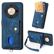 Custodia per cellulare in pelle pieghevole con portafoglio retrò per Honor X9b con cinturino (blu)