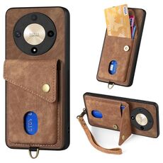 Custodia per cellulare in pelle pieghevole con portafoglio retrò per Honor X9b con cinturino (marrone)