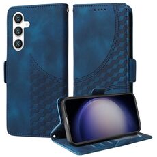 Per Samsung Galaxy S23 FE 5G Custodia per telefono in pelle con motivo a rombi in rilievo e stelle (blu)