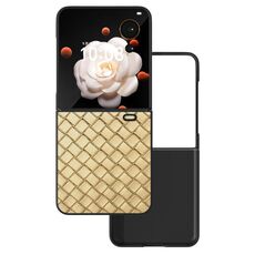 Custodia per telefono in PU con struttura intrecciata con cornice nera per Honor Magic V Flip (oro)