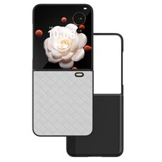 Custodia per telefono in PU con struttura intrecciata con cornice nera per Honor Magic V Flip (bianca)