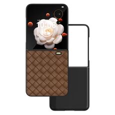 Custodia per telefono in PU con struttura intrecciata con cornice nera per Honor Magic V Flip (marrone)