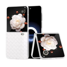 Custodia per telefono in PU con struttura in tessuto traslucido satinato per Honor Magic V Flip (bianca)