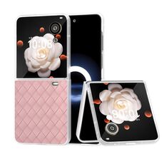 Custodia per telefono in PU con struttura in tessuto traslucido satinato per Honor Magic V Flip (rosa)