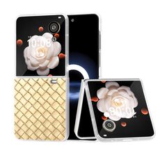 Custodia per telefono in PU con struttura in tessuto traslucido satinato per Honor Magic V Flip (oro)