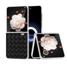 Custodia per telefono in PU con struttura in tessuto traslucido satinato per Honor Magic V Flip (nero)