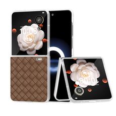 Custodia per telefono in PU con struttura in tessuto traslucido satinato per Honor Magic V Flip (marrone)