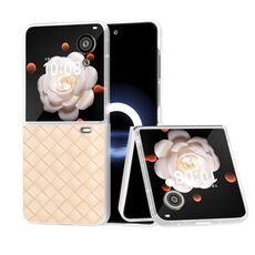 Custodia per telefono in PU con struttura in tessuto traslucido satinato per Honor Magic V Flip (Beige)