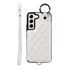 Per Samsung Galaxy S22 5G Custodia per cellulare con texture rombica con cordino corto (bianco)