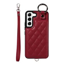 Custodia per telefono con sacchetto di carta con trama rombica per Samsung Galaxy S22 5G con cordino corto (rosso vino)