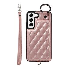 Per Samsung Galaxy S22 5G Custodia per cellulare con texture rombica con cordino corto (oro rosa)