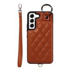 Per Samsung Galaxy S22 5G Custodia per cellulare con texture rombica con cordino corto (marrone)