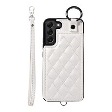 Per Samsung Galaxy S22+ 5G Custodia per cellulare con texture rombica con cordino corto (bianco)