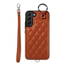 Per Samsung Galaxy S22+ 5G Custodia per cellulare con texture rombica con cordino corto (marrone)