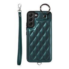 Per Samsung Galaxy S22+ 5G Custodia per cellulare con texture rombica con cordino corto (verde)