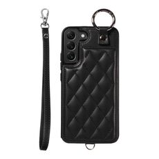 Per Samsung Galaxy S22+ 5G Custodia per cellulare con texture rombica con cordino corto (nero)