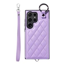 Per Samsung Galaxy S24 Ultra 5G Custodia per cellulare con texture rombica con cordino corto (viola)
