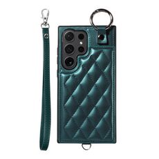 Per Samsung Galaxy S24 Ultra 5G Custodia per cellulare con texture rombica con cordino corto (verde)
