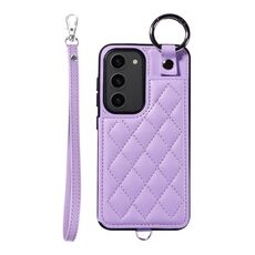 Per Samsung Galaxy S23 5G Custodia per cellulare con texture rombica con cordino corto (viola)