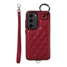 Per Samsung Galaxy S23 5G Custodia per cellulare con texture rombica con cordino corto (rosso vino)