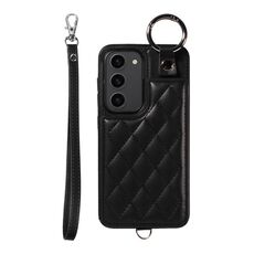 Per Samsung Galaxy S23 5G Custodia per cellulare con texture rombica con cordino corto (nero)