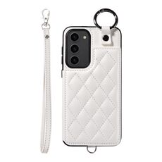 Per Samsung Galaxy S23+ 5G Custodia per cellulare con texture rombica con cordino corto (bianco)
