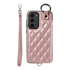Per Samsung Galaxy S23+ 5G Custodia per cellulare con texture rombica con cordino corto (oro rosa)