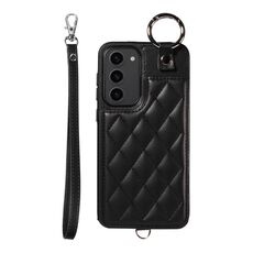 Per Samsung Galaxy S23+ 5G Custodia per cellulare con texture rombica con cordino corto (nero)