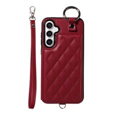 Per Samsung Galaxy S23 FE 5G Custodia per cellulare con texture rombica con cordino corto (rosso vino)