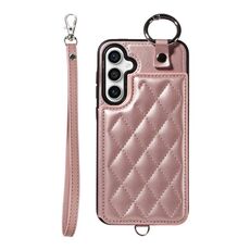 Per Samsung Galaxy S23 FE 5G Custodia per cellulare con texture rombica con cordino corto (oro rosa)