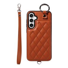 Per Samsung Galaxy S23 FE 5G Custodia per telefono con texture rombica con cordino corto (marrone)