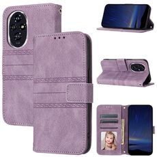 Custodia per telefono in pelle con strisce in rilievo per Honor 200 (viola chiaro)