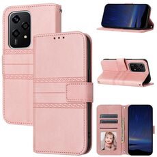 Custodia per telefono in pelle per Honor 200 Lite con strisce globali in rilievo Skin Feel (rosa)