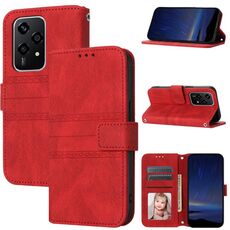 Custodia per cellulare in pelle con strisce globali in rilievo per Honor 200 Lite (rossa)