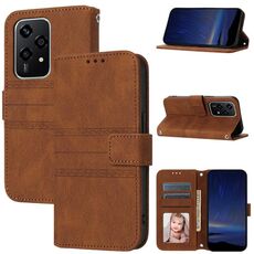 Per Honor 200 Lite Custodia per cellulare in pelle con strisce globali in rilievo Skin Feel (marrone)
