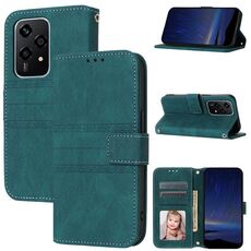 Custodia per telefono in pelle con strisce in rilievo globali per Honor 200 Lite (verde scuro)