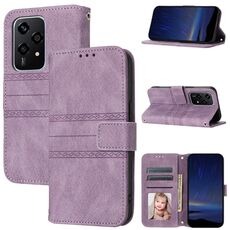 Custodia per telefono in pelle con strisce in rilievo globali per Honor 200 Lite (viola chiaro)