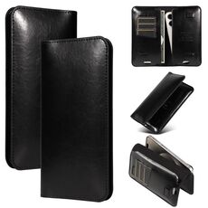 Custodia con doppio slot per scheda telefonica in PU Flip, dimensioni: 17 x 9,5 cm (nero)