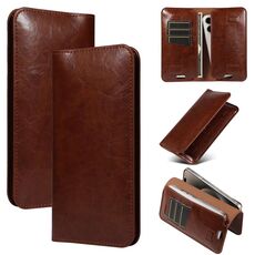 Custodia con doppio slot per scheda telefonica in PU Flip, dimensioni: 19 x 11 cm (marrone)