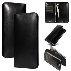 Custodia a libro in PU con doppio slot per schede, dimensioni: 19 x 11 cm (nero)