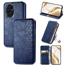 Custodia per telefono in pelle magnetica pressata a griglia cubica per Honor 200 (blu)